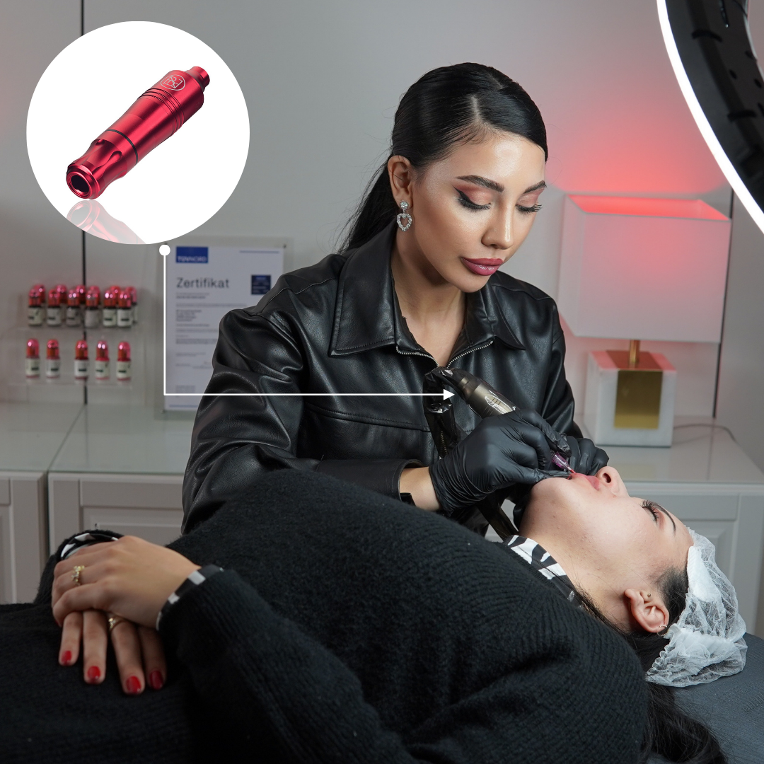 Permanent Make-Up Maschine - Tattoo Maschine - Präzision und Leistung - Stufenlos einstellbar - silber/rot | Bonante® Vorverkauf BlackWeek Sale