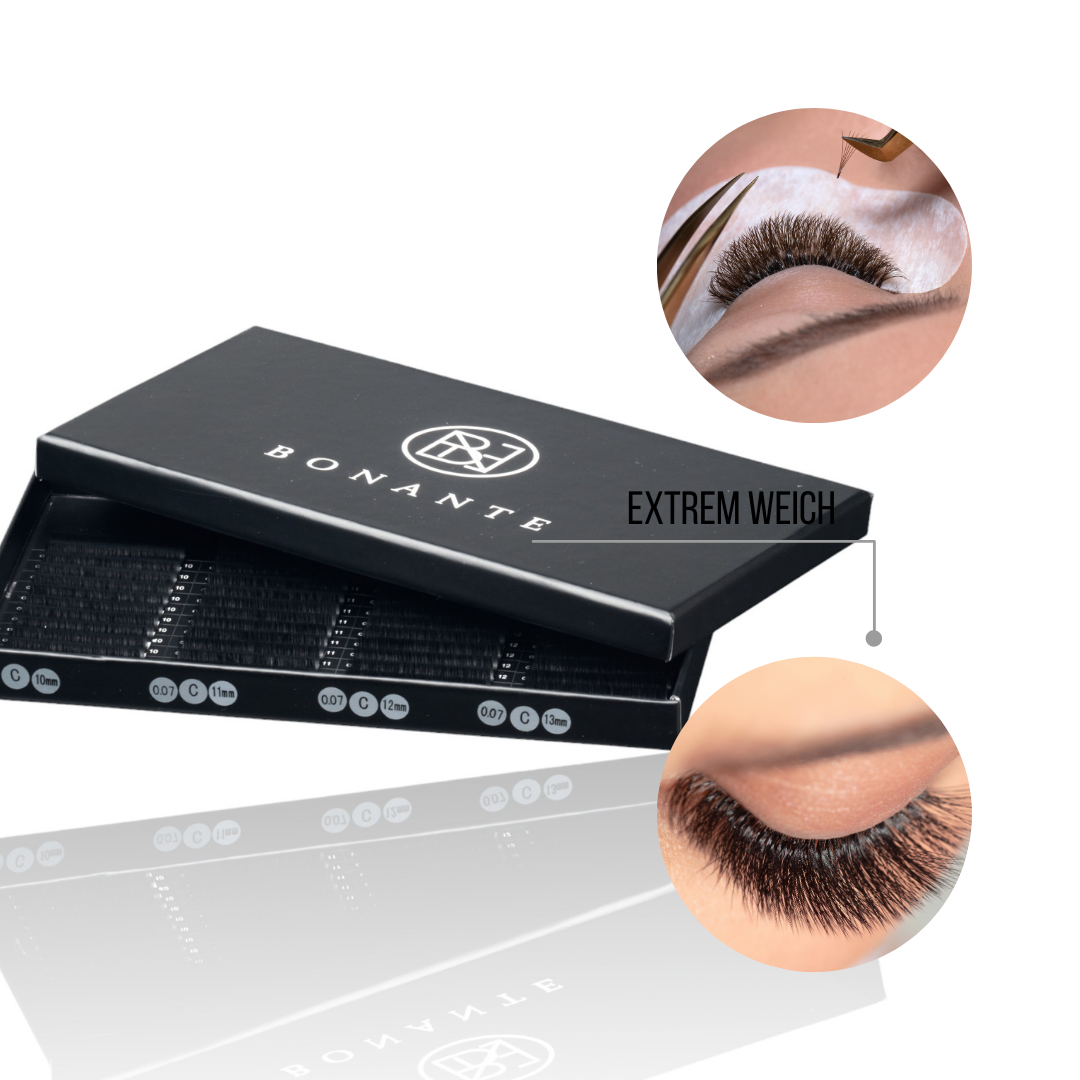 Selbstfächernde Easy Fan Lashes | C Curl 0.07 | 10-13mm | Luxus Wimpern Box | Bonante®️