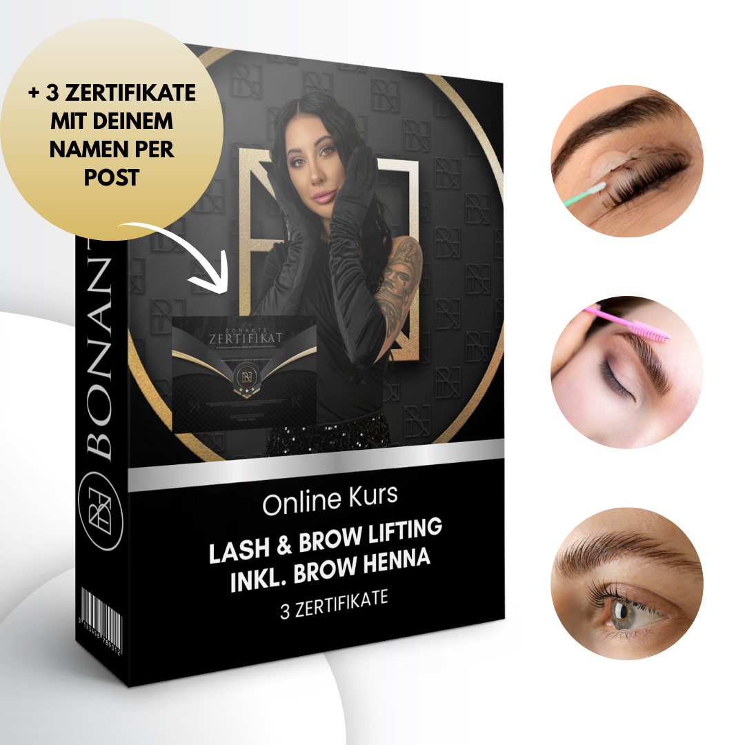 Lash & Brow Lifting Online Schulung + 3 GEDRUCKTE Zertifikate